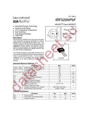IRF520NPBF datasheet  